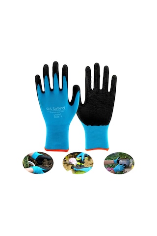 Maiyame Bahçe Çalışmaları Eldiveni Nilon Lateks Kaplama Su Geçirmez Kaymaz Dayanıklı Toplama Sıkma Kesme Korumalı Mavi S-m-l Beden