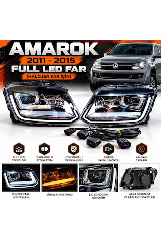 Volkswagen Amarok 2011-2015 Uyumlu Full Led Far Takımı Halojen Far İçin