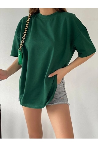 Unisex Zümrüt Yeşili Oversize T-shirt - Oversize Zümrüt Yeşili