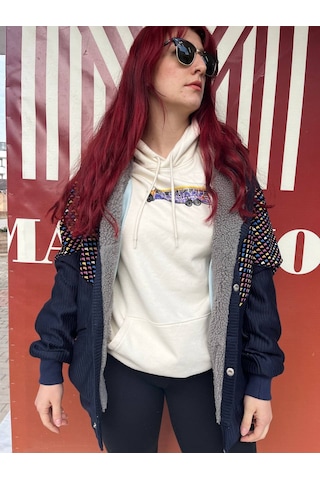 Unisex Aztek Retro Bomber Oversize Desenli Ceket Blüd4 Çok Renkli