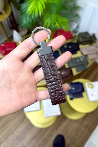 Premium Deri Ruhsat Kılıfı Ve Anahtarlık Seti Kahverengi Croco