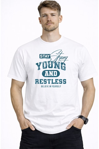 Herkesemoda Stay Young Detaylı Basic Erkek T-shirt Beyaz