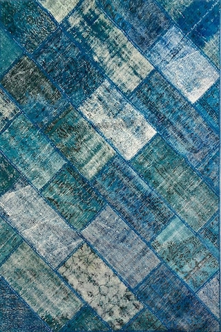 Çam Halı PW729 Turkuaz El Dokuma Patchwork Yün Halı