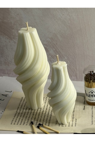 İkili Spiral Model Kokulu Vegan Soya Mum Seti Beyaz