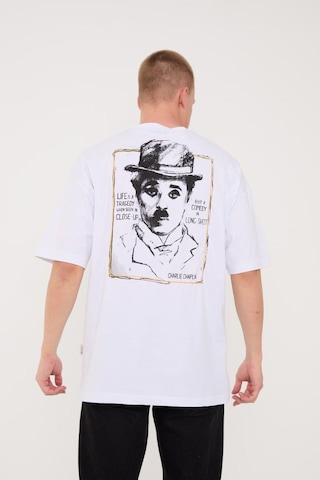 Charlie Chaplin Siyah-beyaz Nakışlı Unisex T-shirt Beyaz