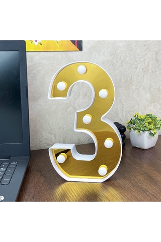 Dekoratif Led Işıklı 3D 3 Rakamı Büyük Boy Organizasyon Doğum Günü Kutlama
