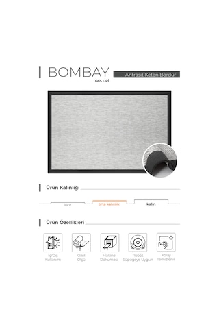 Bombay 665 Gri Hav Toz Vermez Kolay Temizlenen Hasır Doku Sisal Halı Gri