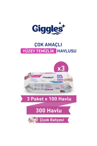 Giggles Xxl İz Bırakmayan Yüzey Temizlik Havlusu - Çiçek Bahçesi 300 Yaprak Beyaz