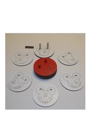 Ahşap Figürlü 6'lı Bardak Altlığı Lazer Kazıma 3mm - Mickey Mouse Ahşap - Beyaz