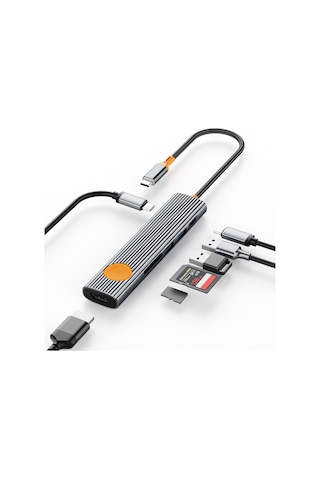 Wiwu Wi-hb8007 Travel Serisi 7in1 Hdmı 4k 60hz Girişli 100w Pd Type-c Hub Bağlantı İstasyonu Gri