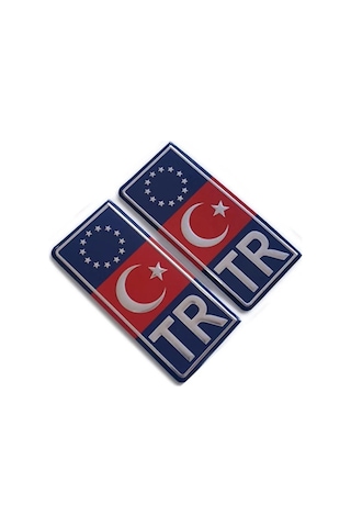 Plaka Tr Yazılı Arma Mavi Kırmızı 2li Set 10x4,5 Cm Glz00601843 1 Adet