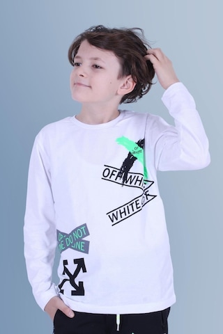 Panios Kids X Baskılı Uzun Kollu Erkek Çocuk Beyaz Sweatshirt Beyaz
