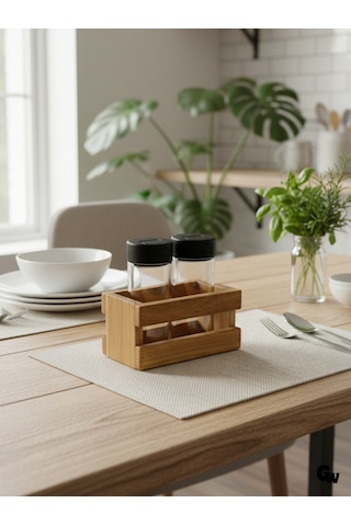 Ahşap Doğal 2li Baharatlık Ahşap Cam Set Takımı Set Kiraz 1 Set Ahşap