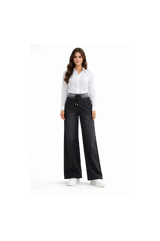 Kübra Kadın Bol Jean Pantolon Beli Ribana Lastikli Bgl-st05385 Füme