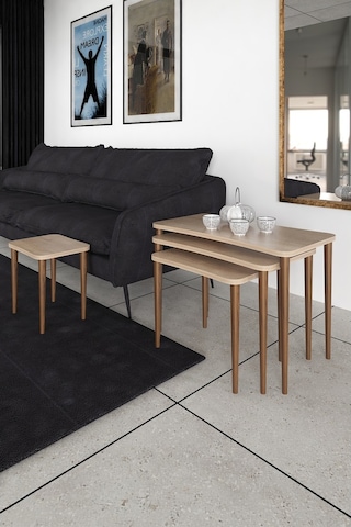 Selena 4Lü Zigon Sehpa Ahşap Ayaklı Salonseti Sehpası Sonomo