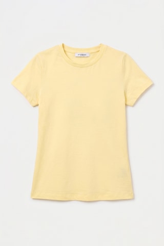 Itsbasic Kadın Light Sarı S6-108 Bisiklet Yaka %100 Organik Pamuk Esnek Kumaş T-shirt