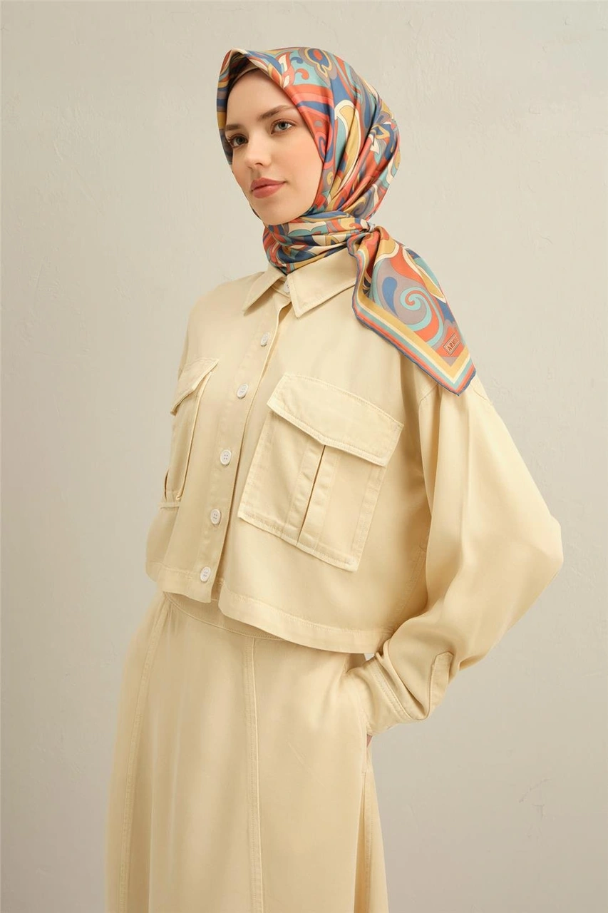Armine Etnik Desenli Saf İpek Twill Eşarp 9323d 02 Mor
