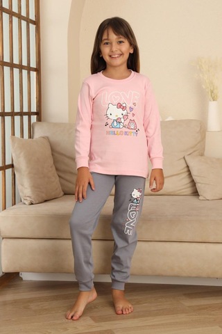 Miniğimin Cicileri Hll Kty Love Baskılı Kız Çocuk Pijama Tak... Pembe