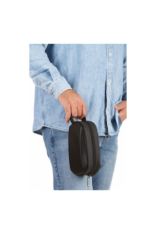 Newish Polo Erkek Siyah Deri-kabuklu Traş Kozmetik Seyahat Ve Bakım El Çantası Portföy/clutch Siyah