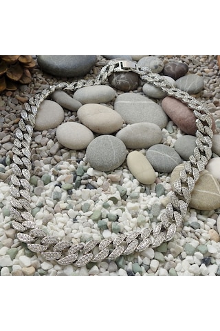 Chavin 13 MM 60 CM Taşlı Alloy Erkek Zincir ek21by Beyaz