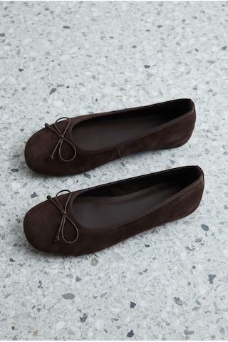 Shoetek Mary Kadın Babet Lastik Fiyonklu Kahverengi Süet Kahve