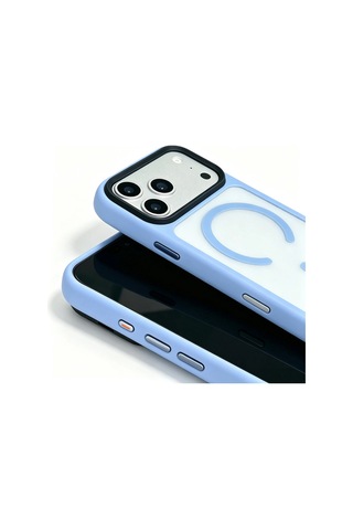 Apple iPhone Uyumlu  Uyumlu 18 Pro Max Kılıf Mat Arka Yüzey Wireless Şarj Özellikli Zore Flet M-safe Kapak Açık Mavi
