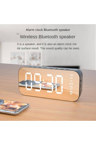 Yunboo Siyah Mini Masaüstü Müzik Hoparlörü - Akıllı Alarm Saati, Led Ayna Ekranı, 6 Saat Çalma Süresi, Bluetooth 5.0, Ev Ve Ofis İçin