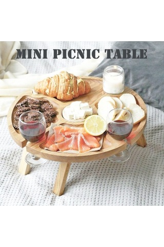 Didadodo Ahşap Katlanır Piknik Masası - Cam Tutuculu, Plaj & Kamp İçin Pratik, Çok Renkli Ahşap Çok Renkli