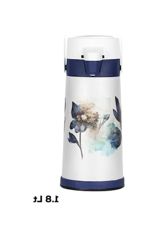 1.8lt Pompalı Çiçek Desenli Termos, Sıcak-soğuk İçecekler İçin Açık Beyaz