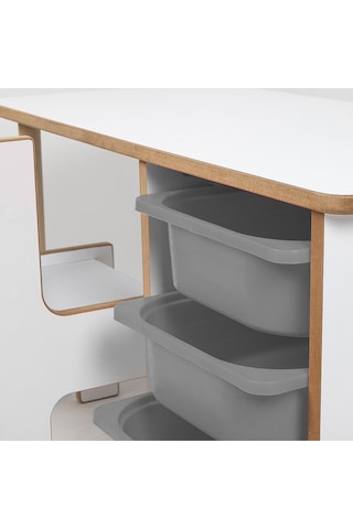 Industrial Living 3 Çekmeceli Çocuk Etkinlik Masası - Beyaz Mdf - Beyaz - Gri