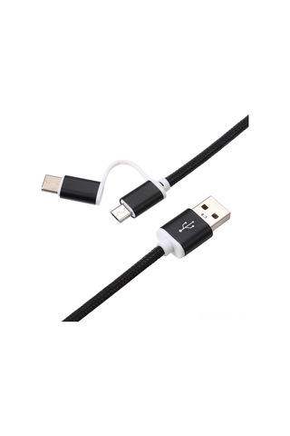 Konesam 1m Siyah Nylon Örgülü Şarj Kablosu, Type-c/micro Usb Çift Arayüzlü, Android Ve Type-c Cihazlar İçin Dayanıklı Alüminyum Uçlar