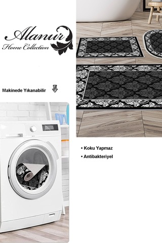 Dekoreko Kaymaz Taban Djt 3 Lü Banyo Paspas Takımı Trend Karışık Modern 700m Siyah
