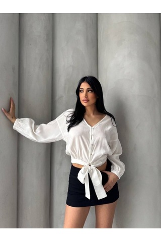 Bağlama Detaylı Gömlek Çok Renkli