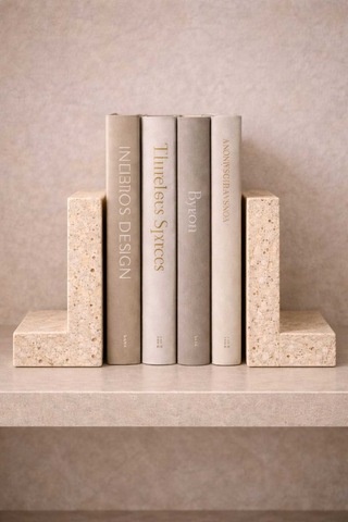 Traverten Mermer Kitap Tutucu 2 Li Set Minimal L Tip Bookend