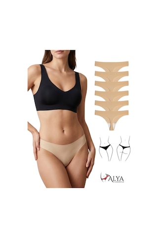 Alya Underwear Lazer Kesim Dikişsiz Tanga Külot, Seamless String 6'lı Paket Ten