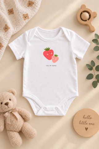 Luppinos Love You Mom 3lü %100 Pamuk Dijital Baskılı Bebek Body Set 2 Beyaz - Pembe