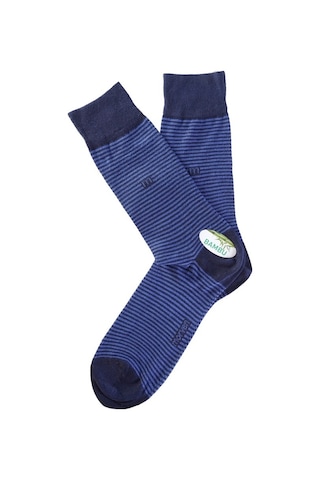 Morven Erkek Lacivert Bambu Berk Çizgili Desenli Uzun Çorap Lacivert