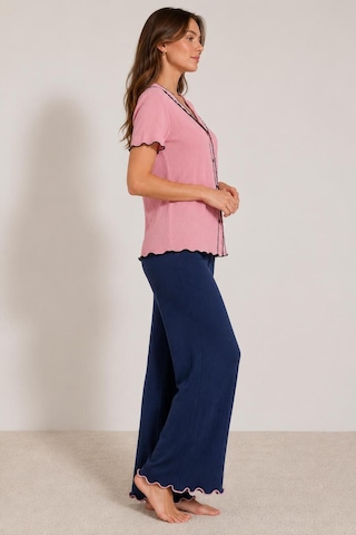 Pijamask Kadın Kısa Kollu Pamuklu Pijama Takım Lacivert