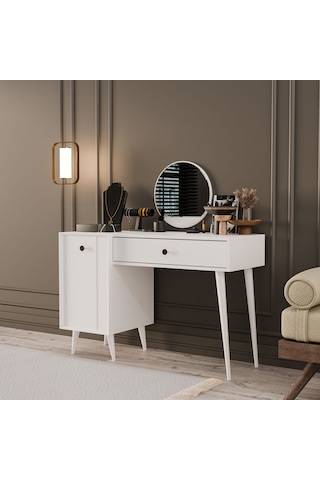 2240 Love Ahşap Ayaklı Mdf Profil Çerçeveli Makyaj Masası Beyaz