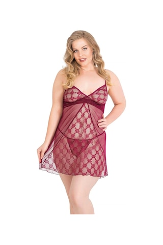 Arias Closet Büyük Beden Bordo Kısa Tül Gecelik Bordo