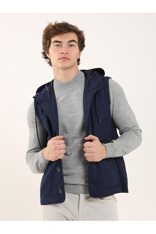 Dufy Lacivert Erkek Slim Fit Kapüşonlu Yelek Mont - 97125 Lacivert