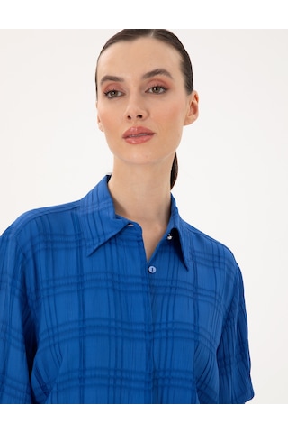 Pierre Cardin Kadın Saks Gömlek Desenli 50292247-vr045 Saks