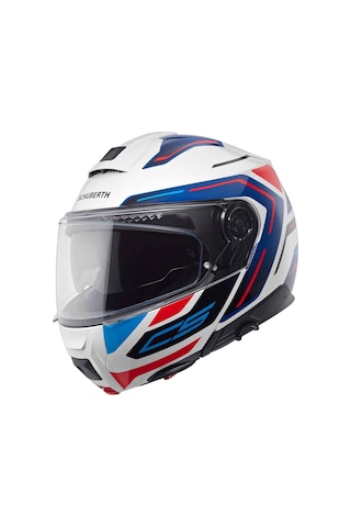 Schubert C5 Omega White Çene Açılır Motosiklet Kask Beyaz - Mavi - Kırmızı
