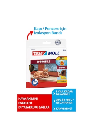 Tesamoll D-profil Kapı Pencere İzolasyon Bandı, Kahverengi, 6m X 9mm X 7mm Diğer
