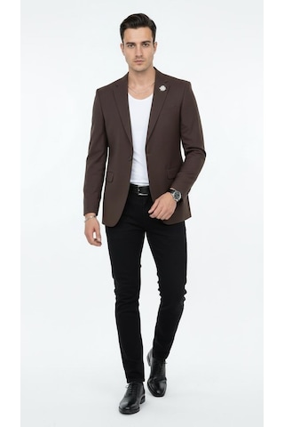 Plus Scorpion Erkek Mono Yaka Tek Düğmeli Çift Yırtmaçlı Blazer Ceket Premium Dokuma Kumaş, 8 Renk Kahverengi