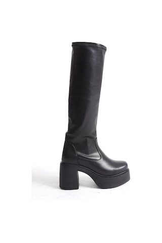 Mubiano Hakiki Deri Collection Kadın Kısa Topuklu Platform Taban Streç Çizme Siyah - Mczfr4444 - S Siyah
