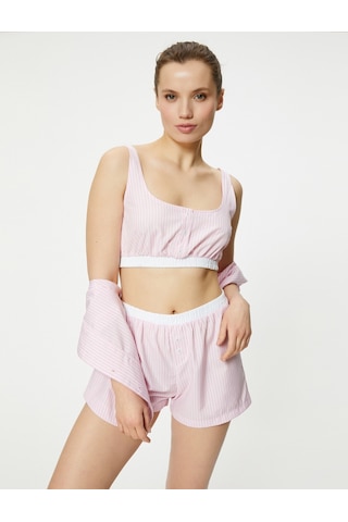 Koton Crop Pijama Üstü Beli Lastikli Düğmeli Askılı Pınk Strıpe 4slk90017mw 4SLK90017MW2S5