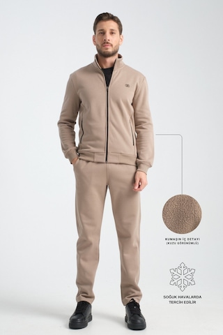 Shooter Sportswear Shooter Erkek Kışlık Eşofman Takımı Thermosoft Teknolojisi Içi Kuzu Görünümlü Regular Kalıp Vizon