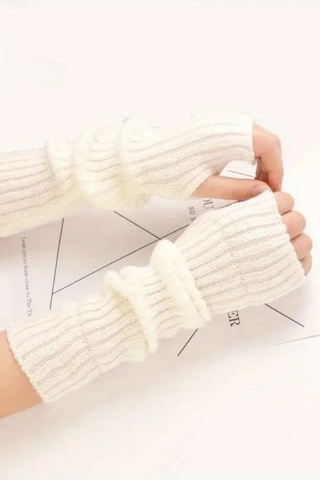 Moibody %100 Akrilik Premium Triko Örgü Hand Warmer El Isıtıcı Kolluk Eldiven Ekru Ekru