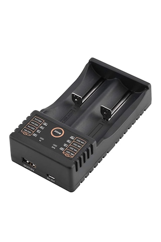 Powermaster - Akıllı 2'li Pil Şarj Cihazı 18650 El Feneri Pili 14500 16340 Li-ion Imr- Usb Pil Şarj Aleti -led Göstergeli Universal Hızlı Şarj Cihazı Aparatı